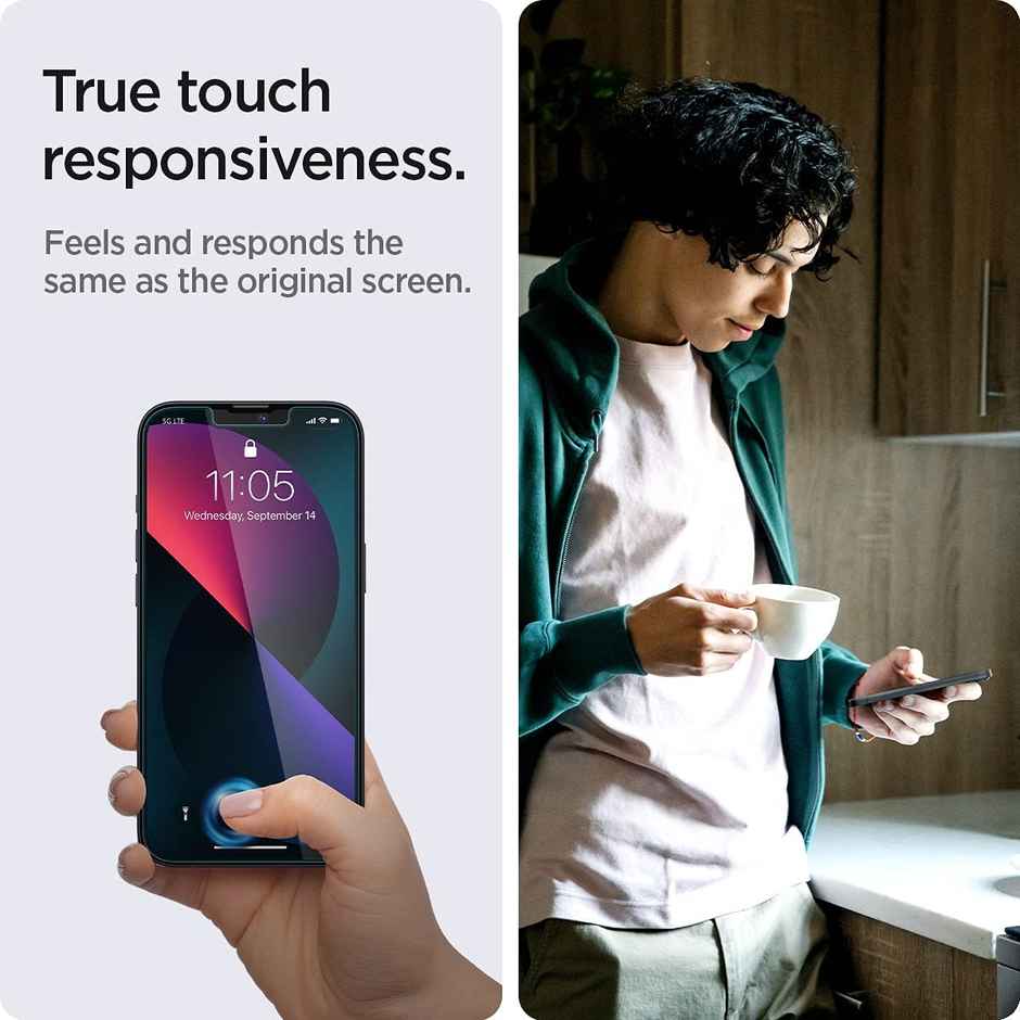 Spigen Ez Fit Tempered Glass Screen Protector Guard For Iphone 14/13/13 Pro Smartphone - 2 Pack