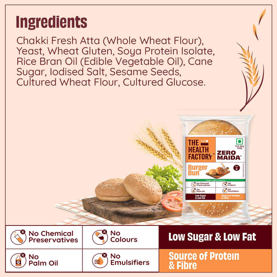The Health Factory Zero Maida Burger Bun | Clean Label - Not Brown