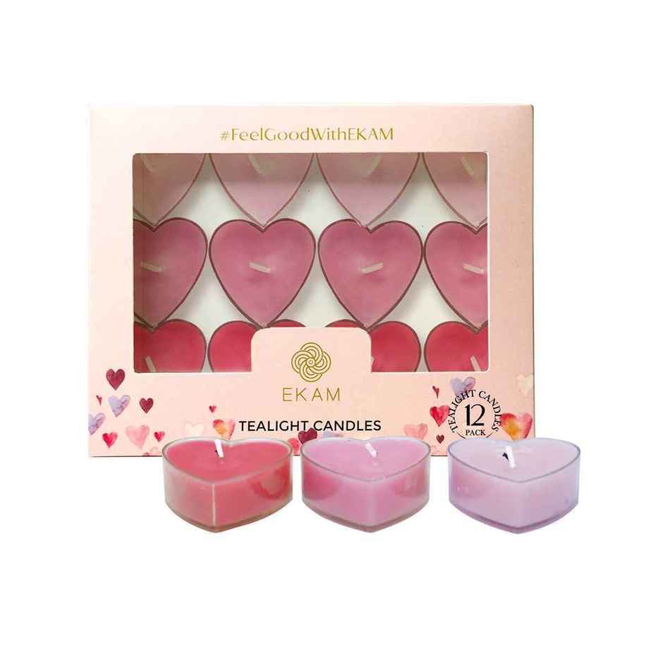 Heart Shaped Scented Tealight Candles | Pack of 12 | Ekam