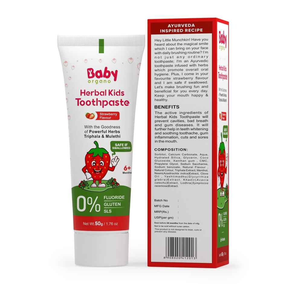BabyOrgano Ayurvedic Herbal Kids Toothpaste - Strawberry Flavor