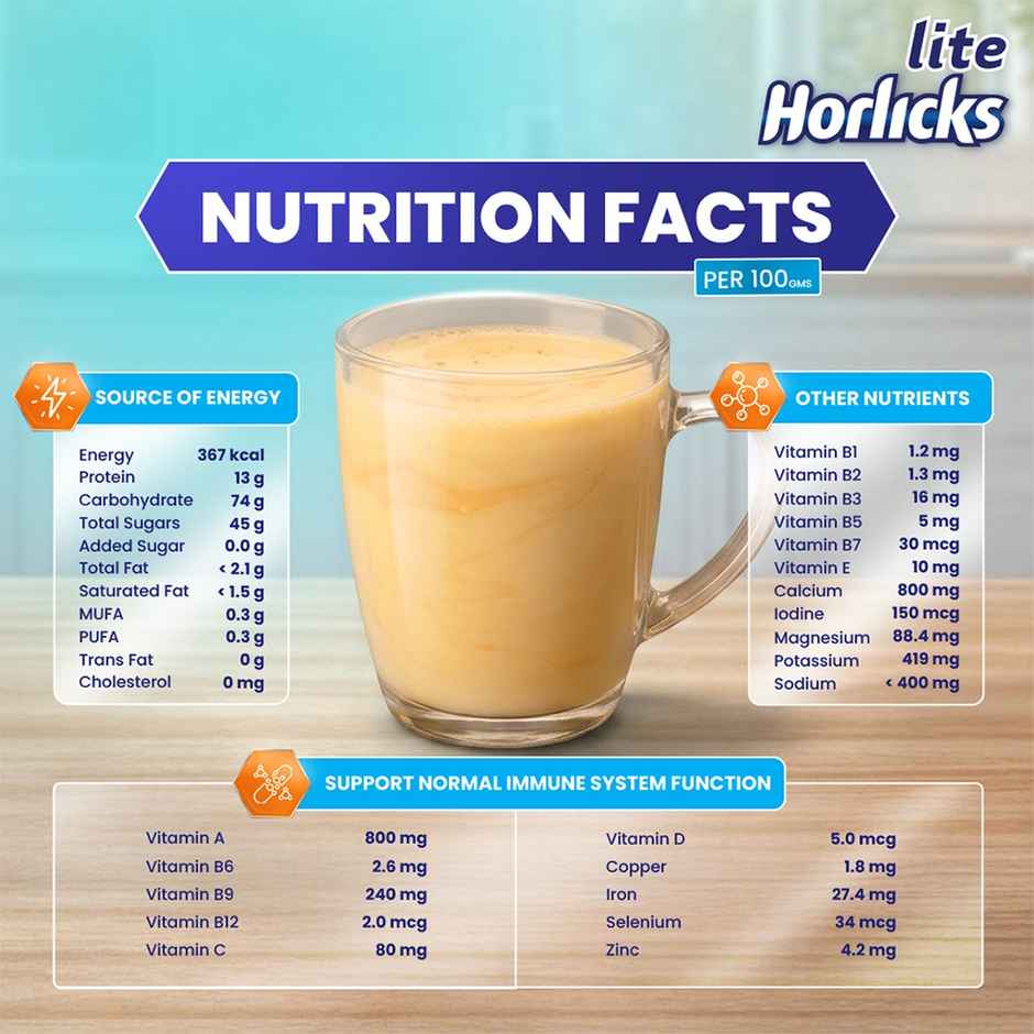 Horlicks Lite Jar Regular Malt Drink Mix