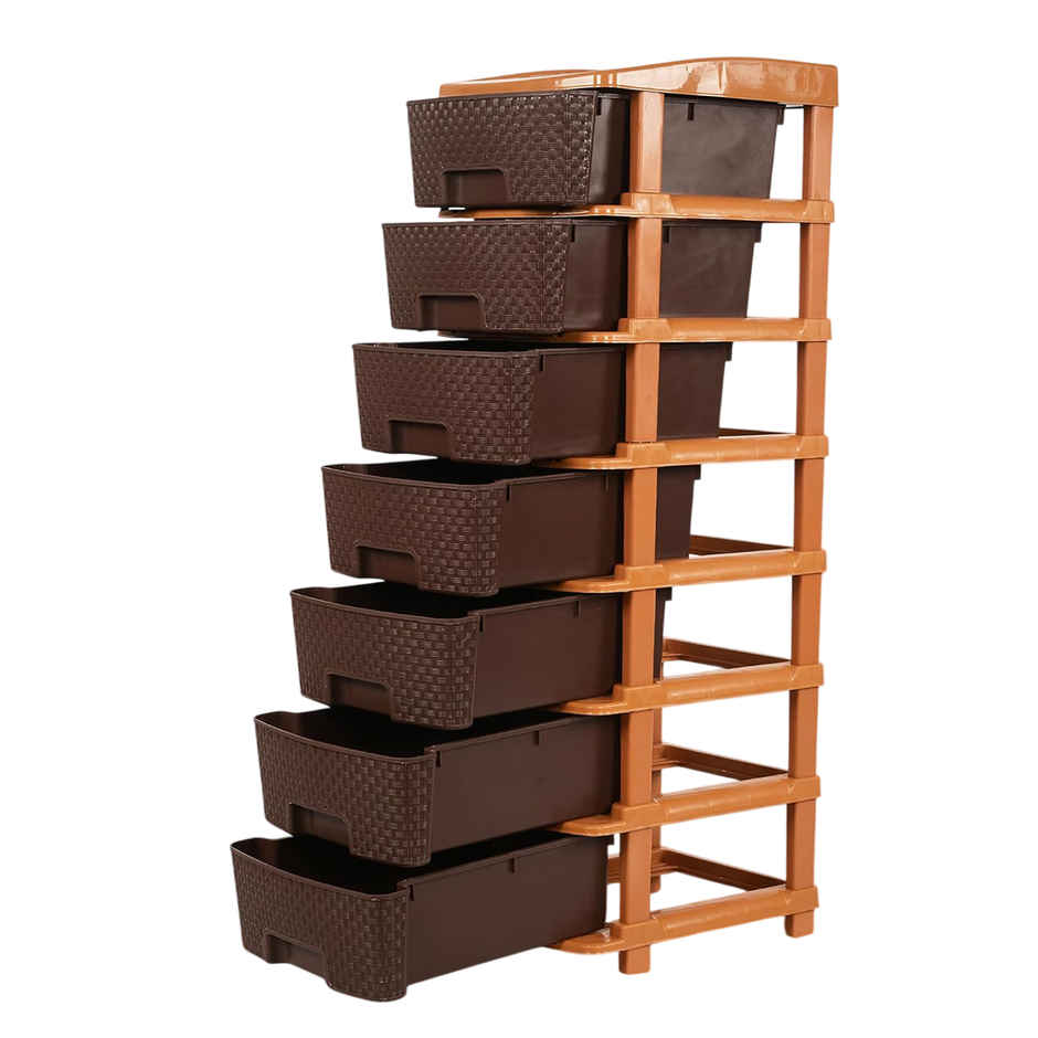 Kuber Industries 7-Layer & 57 L Modular Drawer Storage Organizer | Chocolate Brown