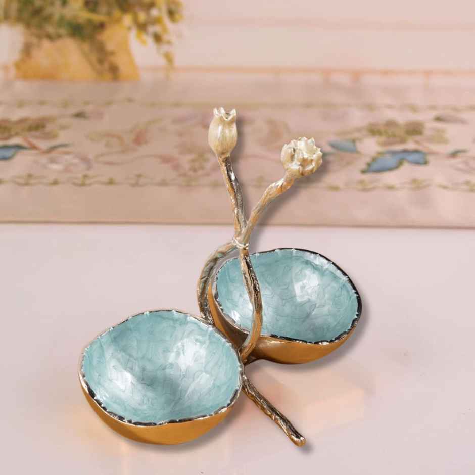Lotus Design Blue Gold Plated Metal Dry Fruit Serving Tray | Gibox