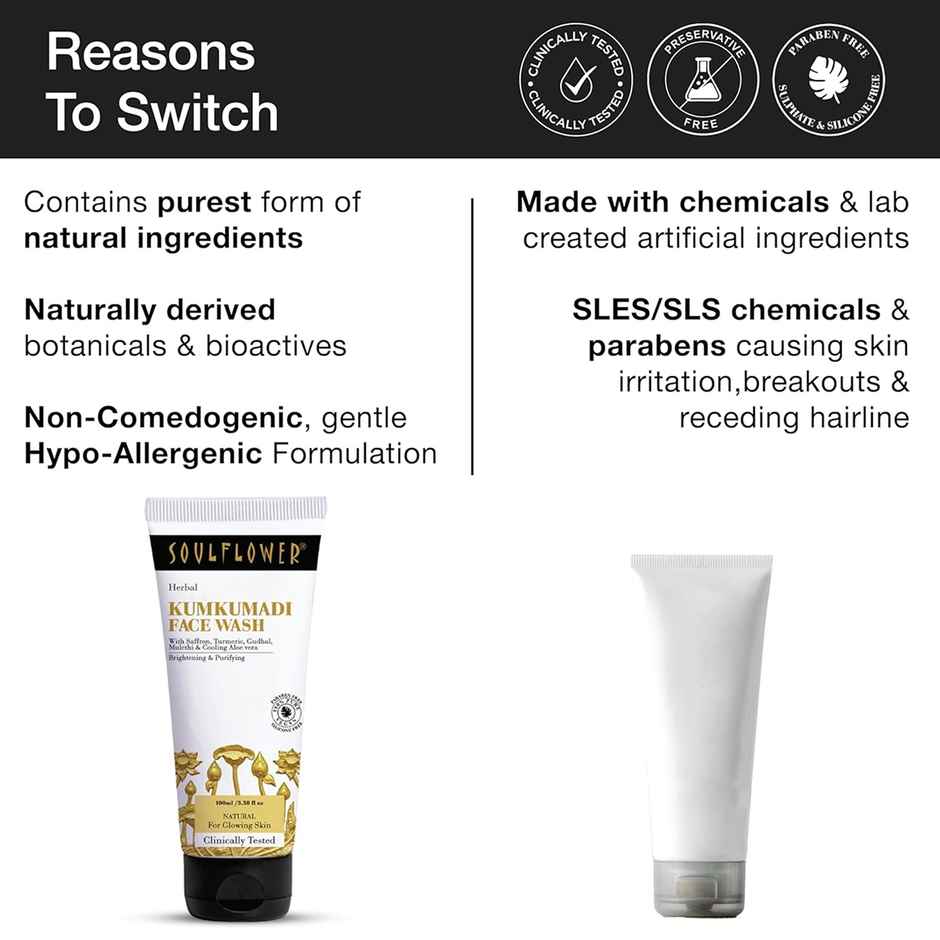 Soulflower Kumkumadi Face Wash With Saffron, Turmeric & Aloe Vera