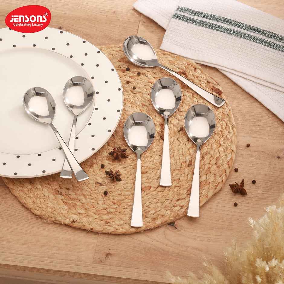 Jensons Dessert & Soup Spoon Set (6 Pcs) | Stainless Steel | Mirror Finish | Dining Set
