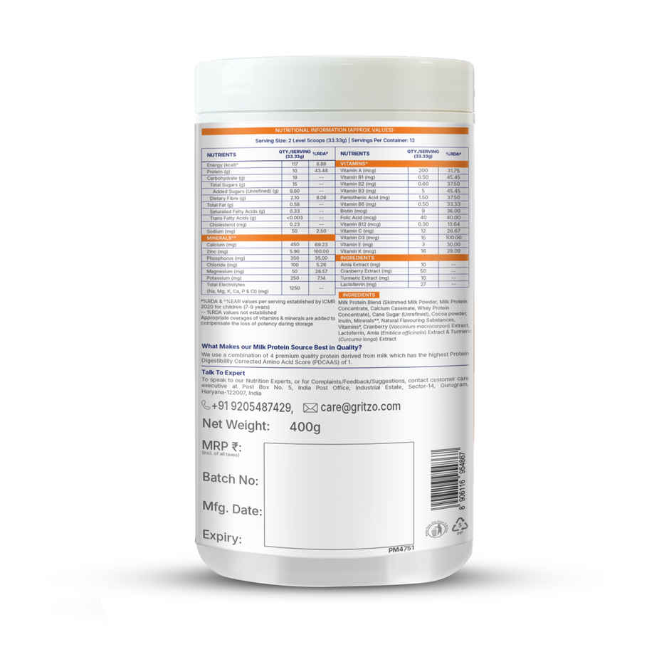 Gritzo Supermilk Growth+ (Formerly Height+) (7-9 Years Girls) | Double Chocolate