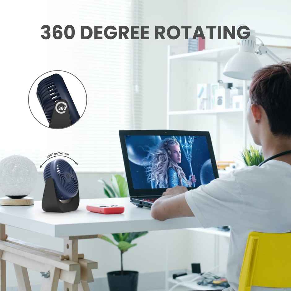 Portronics Portable Rechargeable USB Portable Fan | 360 Degree Rotatable | 200 mAh | Blue