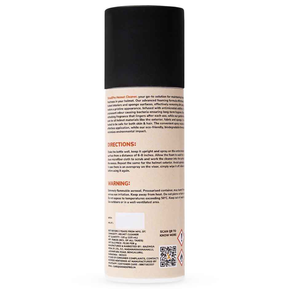 ShineXPro Foaming Helmet Cleaner Spray | Anti-Bacterial | Removes Bad Odor | Safe For Skin & Hair