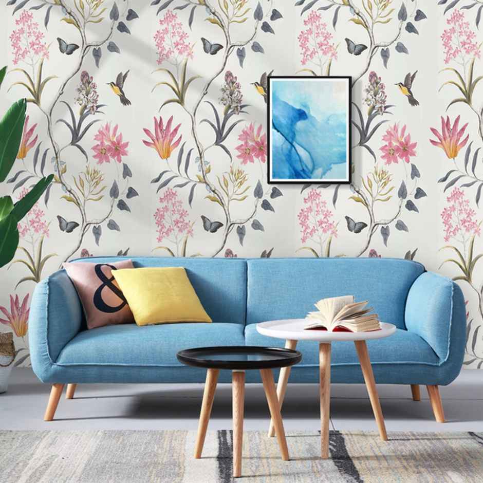 Wollzo Flowers And Leaves Self Adhesive Wallpaper