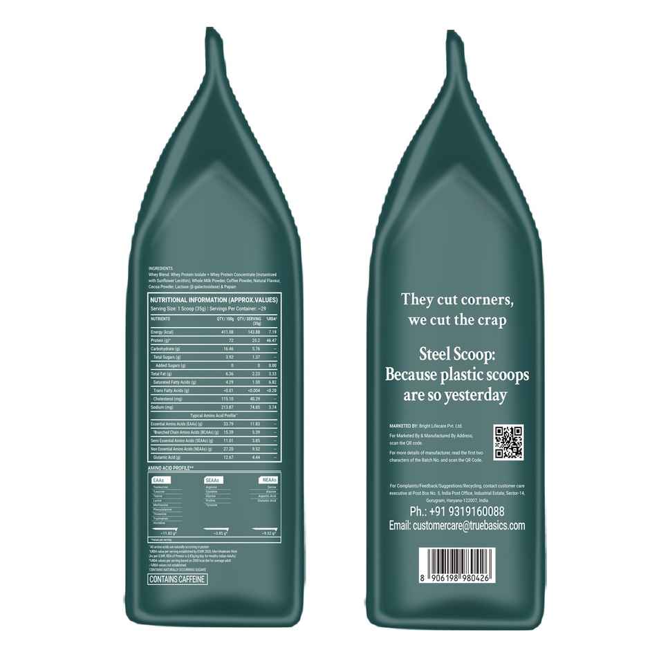 TrueBasics Clean Whey Protein Powder Isolate & Concentrate Blend (Coffee)