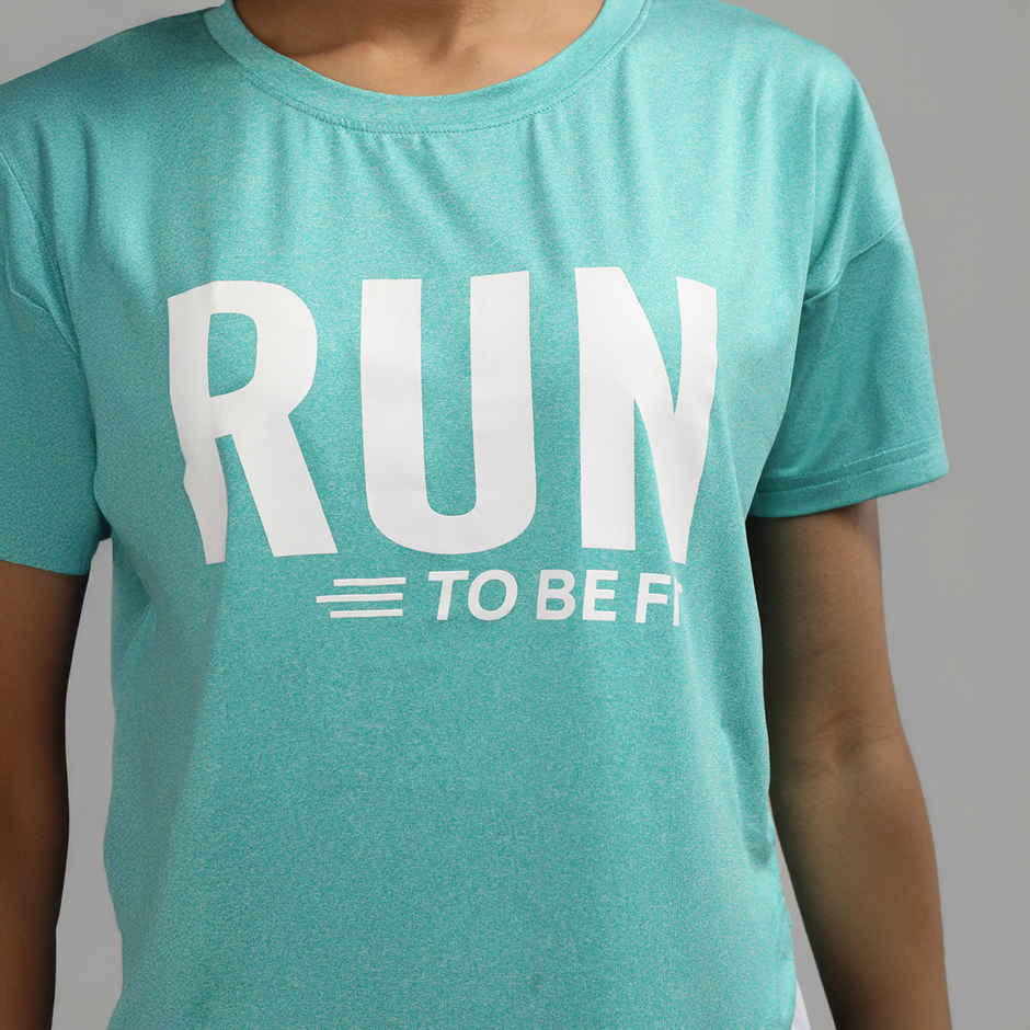 Chkokko Women's Round Neck Dry Fit Gym Sports Printed T-shirt | Sea Green - L