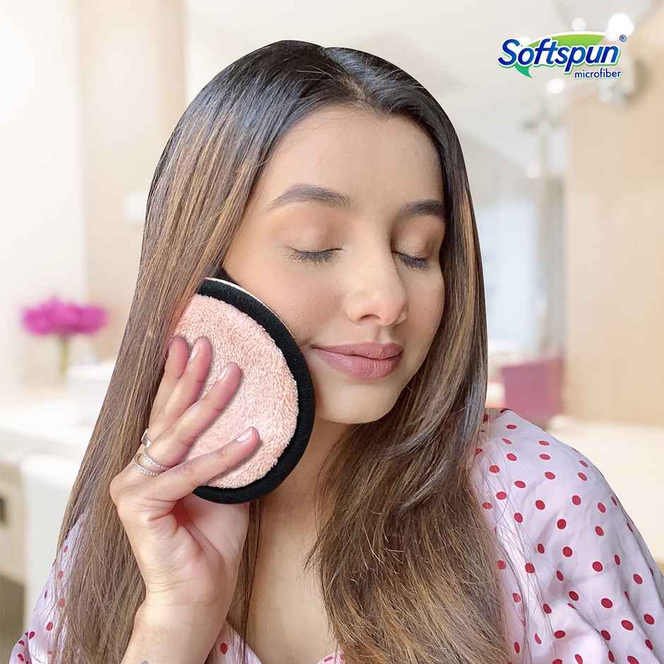Softspun Microfiber Makeup Removal Pads (280 GSM, 4pcs, Small & Large, Pink & Grey)