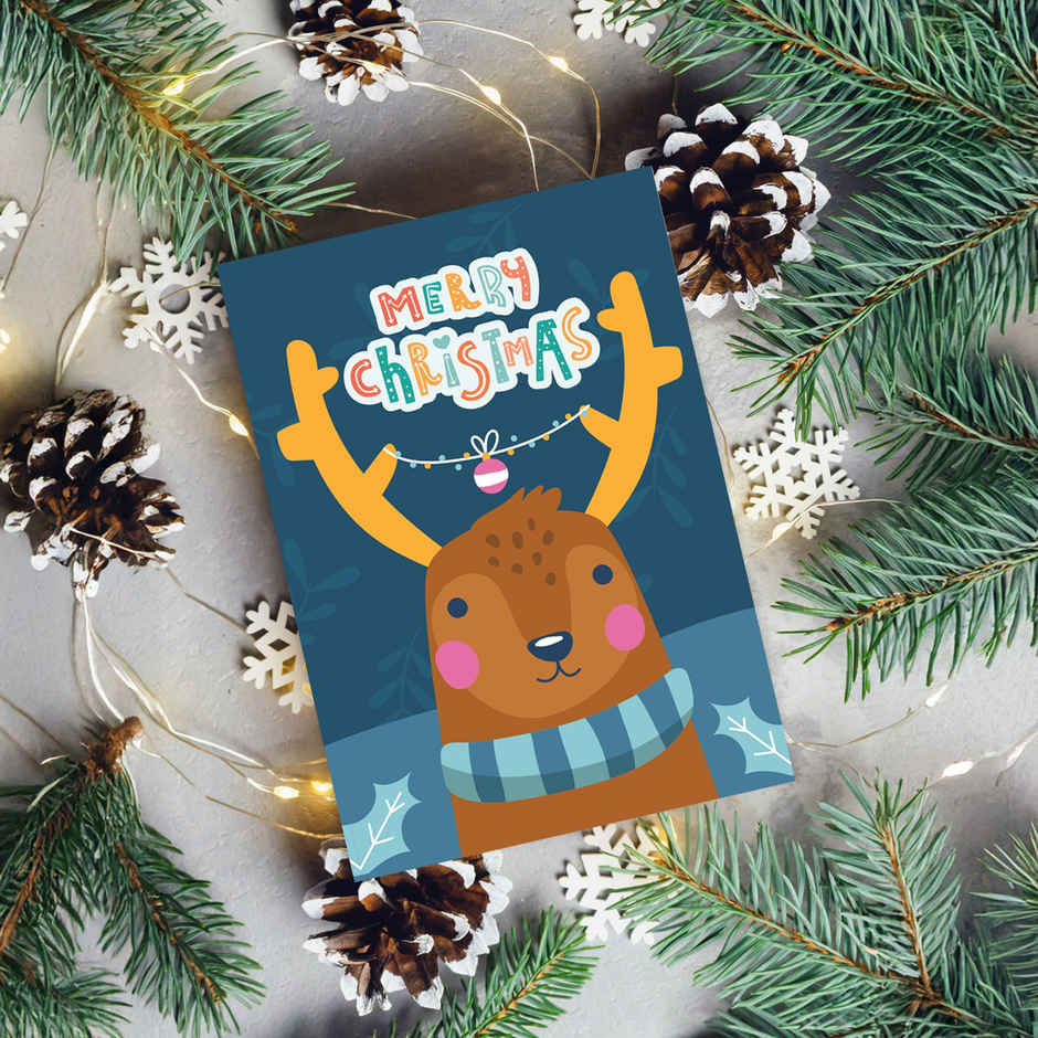Reindeer Merry Christmas Greeting Card | Cute Artwork | Mad Over Print