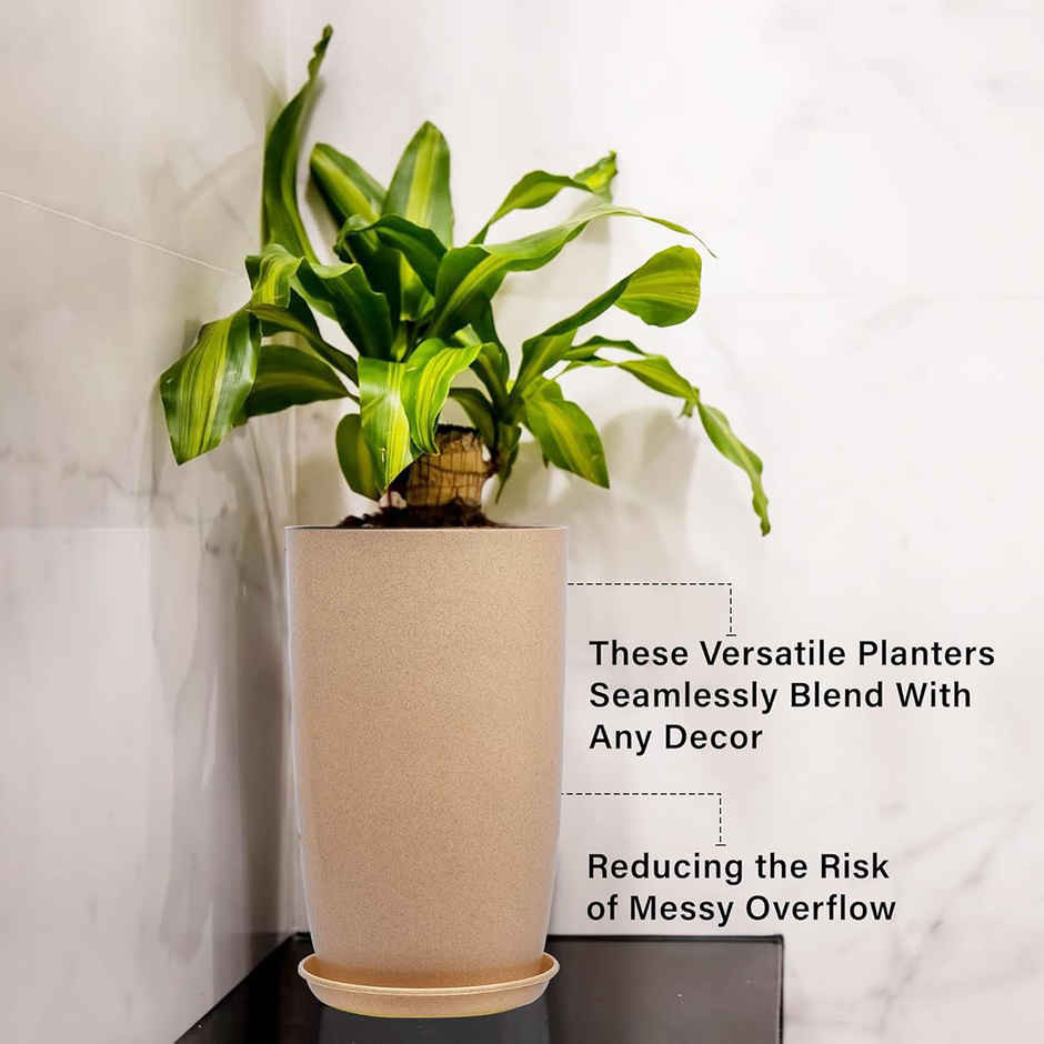Kuber Industries Flower Pot with Plate | 18 Inch | Lightweight Polymer Planter | Beige