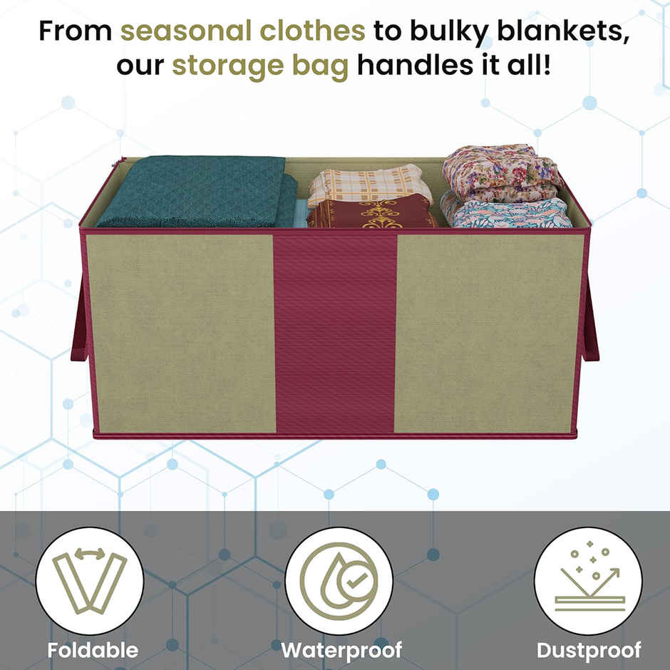 Kuber Industries Underbed Storage Bag | Waterproof Blanket & Clothing Organizer | Maroon -Beige