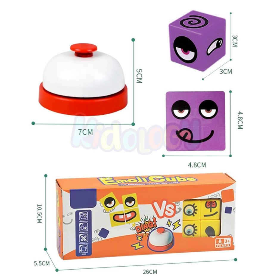 Kidology Emoji Cube Face Game for Kids and Adults | Face Change Rubiks Cube Game | 8 Cubes + Bell