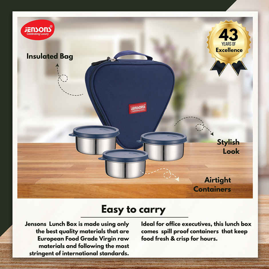 Jensons Stainless Steel Easy Trio Meal Lunch Box Dabbi 350ml x 3