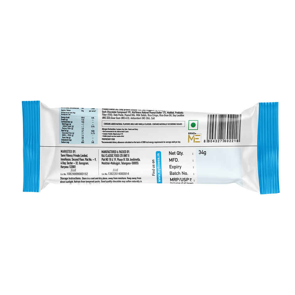 Myfitness Chocolate Peanut Butter Crunchy (510g) & Pro.Fitness Choco Peanut Butter Protein Bar (34g) Combo