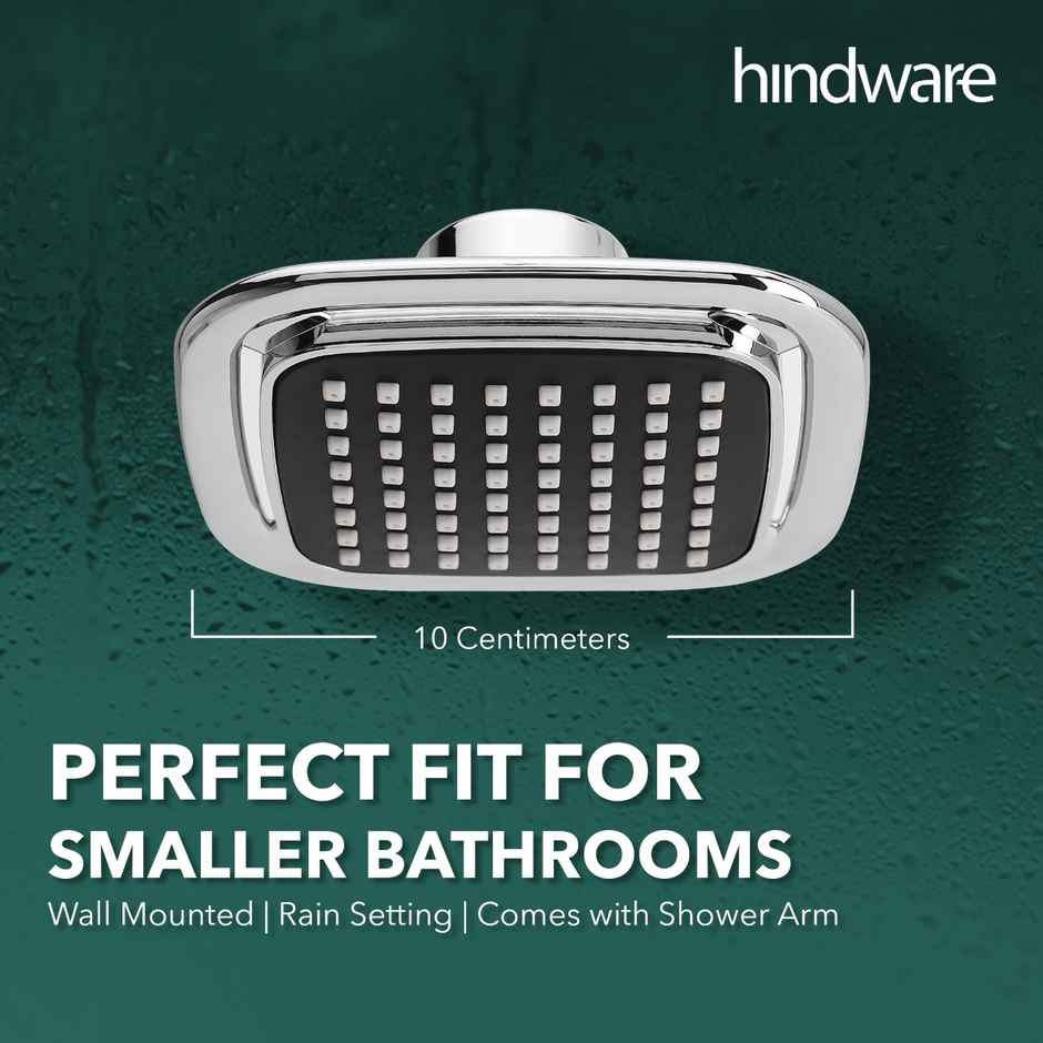 Hindware 100 mm ABS Easy Clean Rain Shower with 225 mm Arm - Square with Grey Finish
