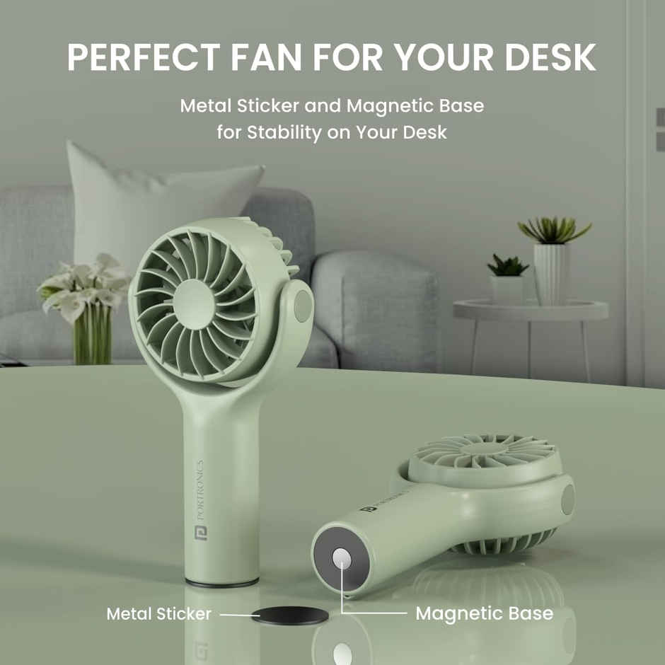 Portronics Toofan Mini USB Portable Fan,7800 RPM, 3 Speed Modes, 2000 mAh Battery, Green