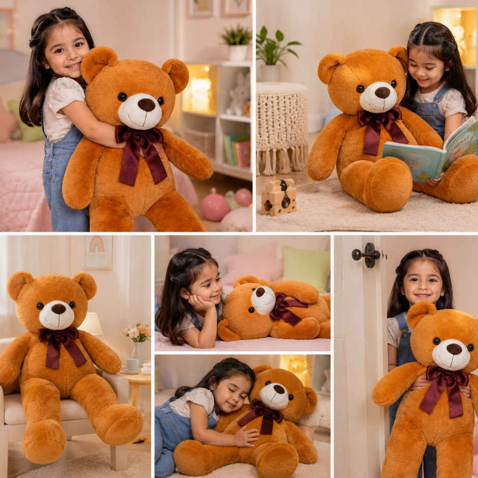ToyTales Wolly Bear Teddy Soft Toy | Plushie Stuffed Animal Toys | Birthday Gift for Kids | Brown | 95cm