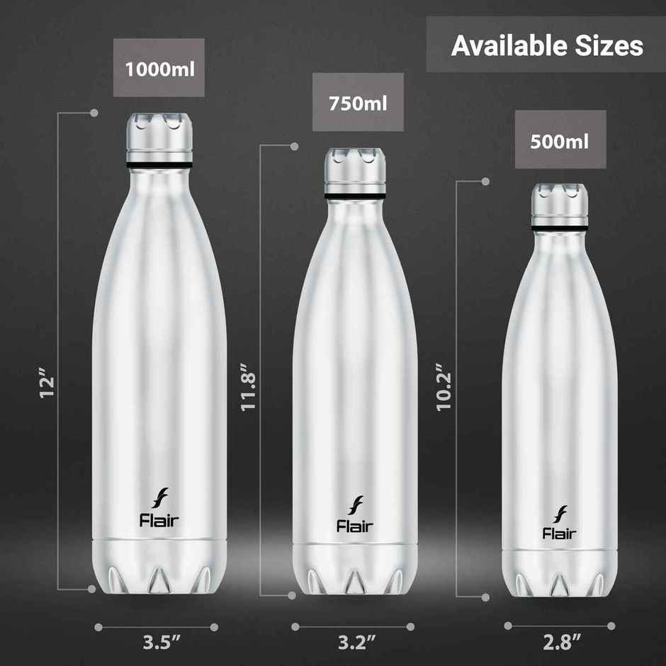 Flair Thermosteel Triumph 500Ml Insulated Bottle Silver & Black, Keeps Drinks Hot For 12 Hours
