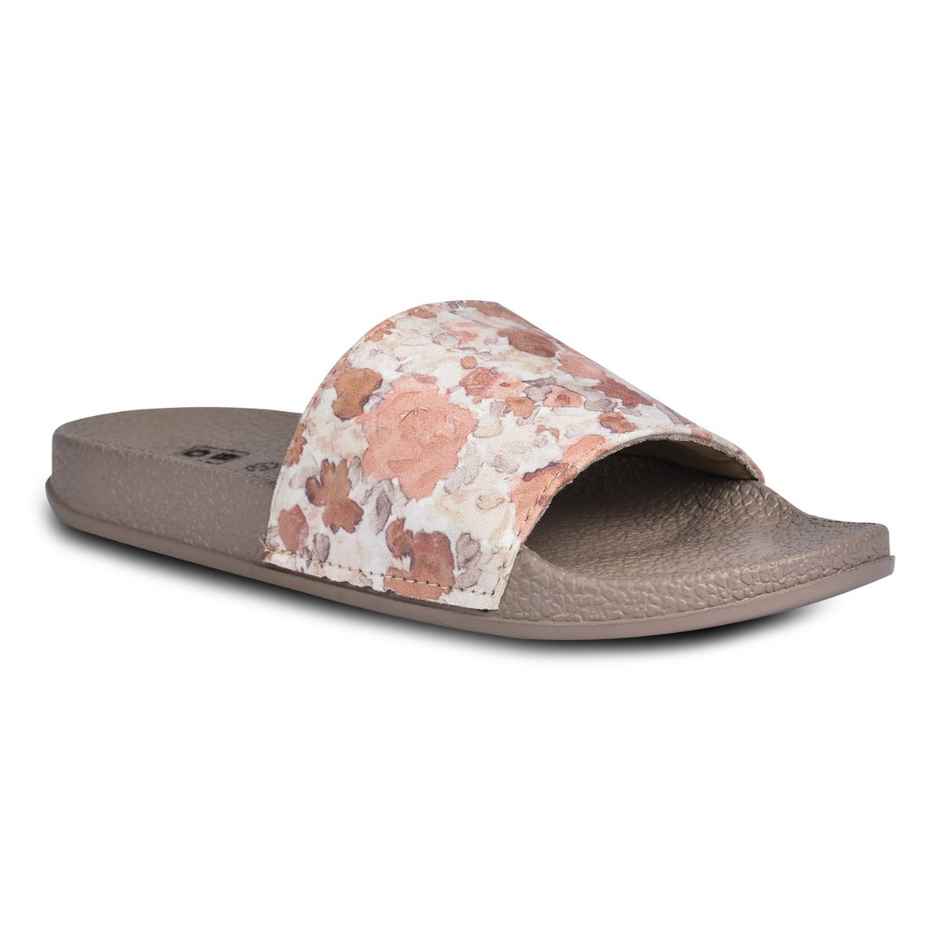 Paragon Cushion Comfort Tan Floral Slides For Women | Tan | UK 6