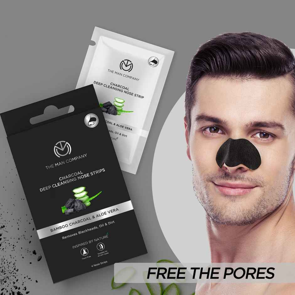 The Man Company Charcoal Nose Strips With Aloevera Extract - Whitehead & Blackhead Remover