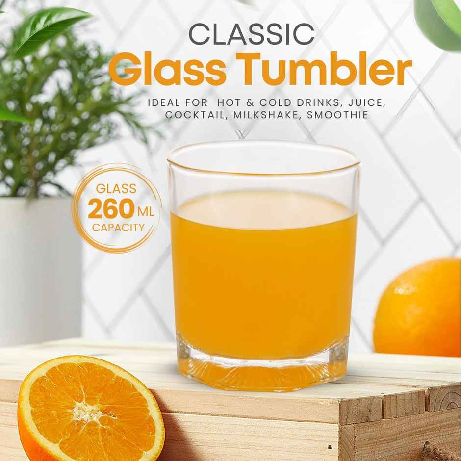 Yera Premium 260 ml Whisky Tumblers Set 6 pcs | Durable Glassware