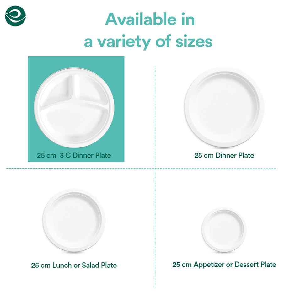 Disposable Plate | Round | 3 Compartment | 10 inch | 10 Count | Eco Soul