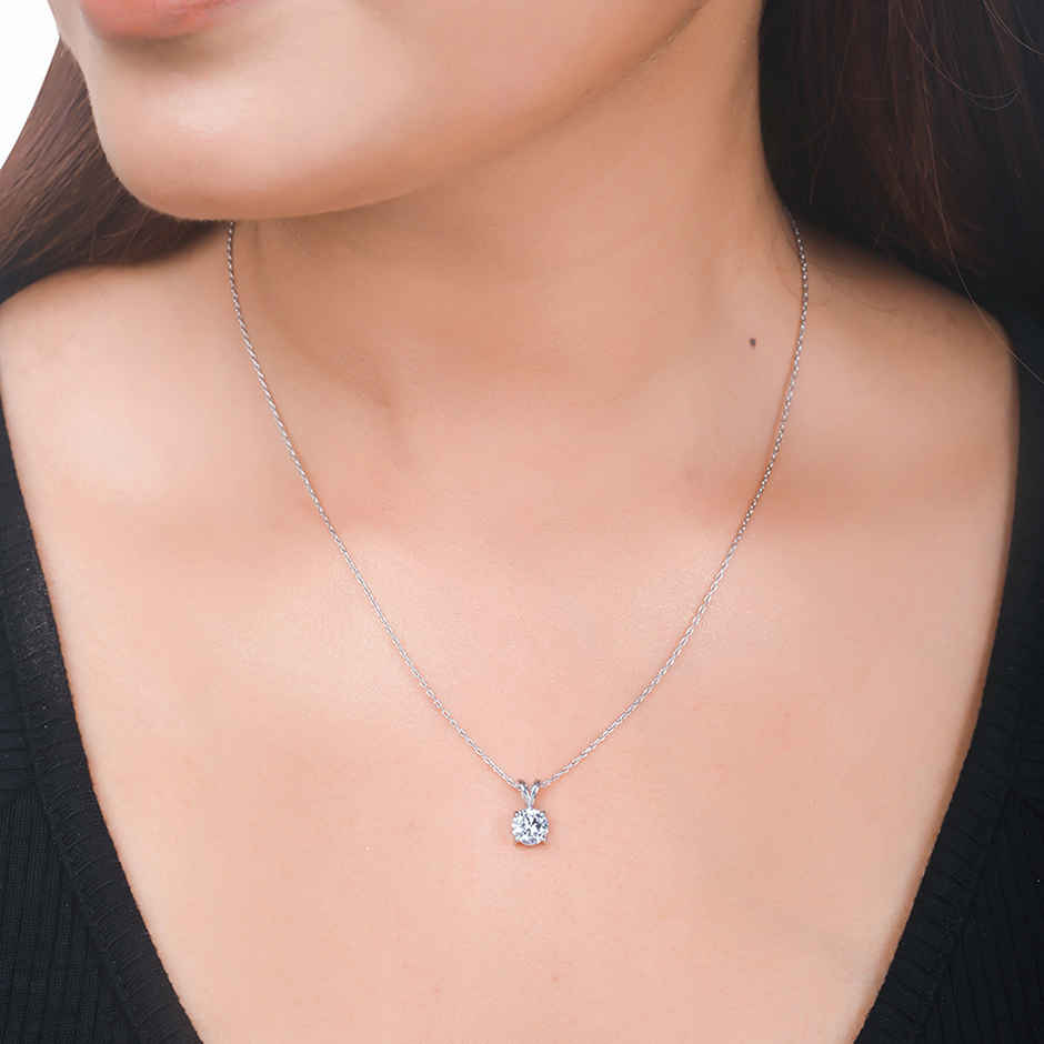 Voylla 925 Sterling Silver Cz Embedded Pendant With Chain
