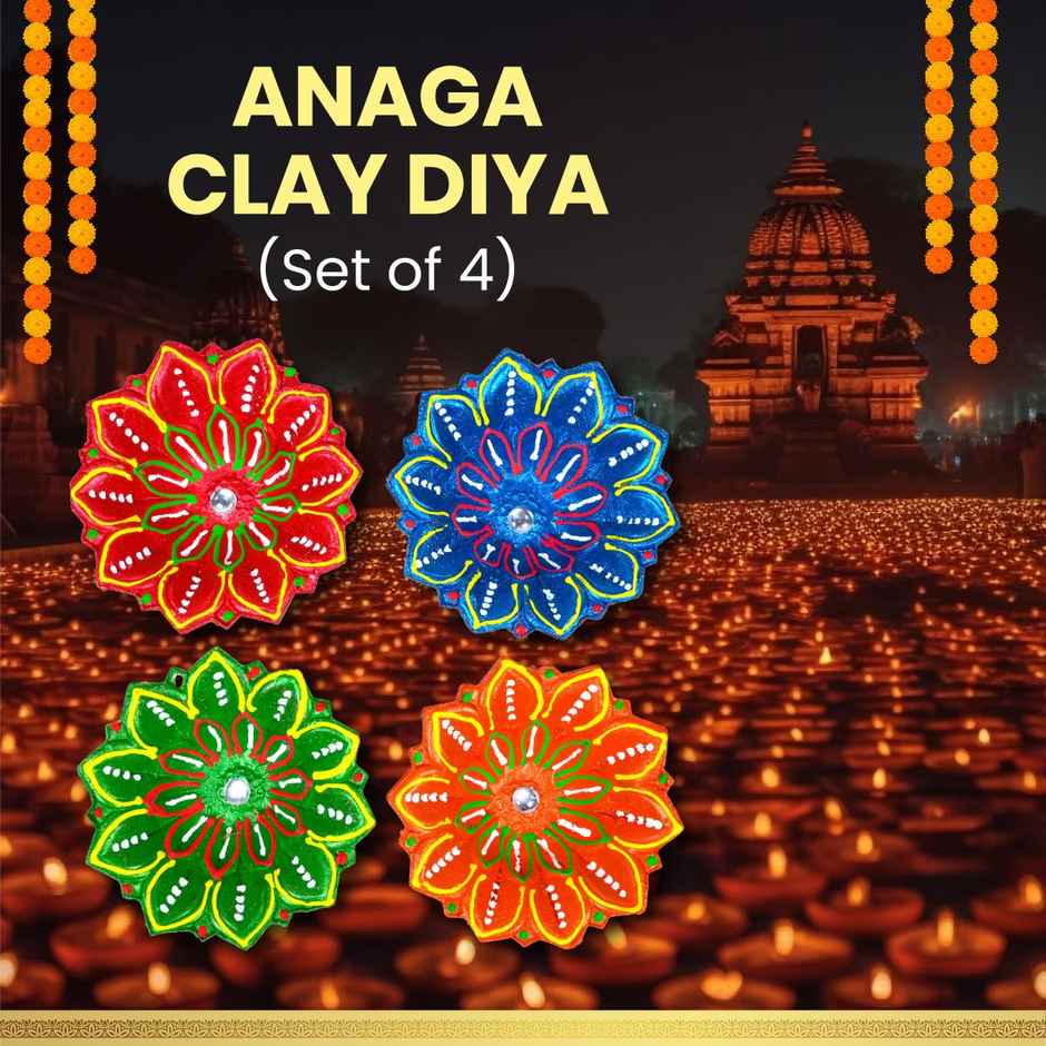 Anaga Clay Diya | Multicolour | Pack Of 4 | Designer Diya | Dealberg