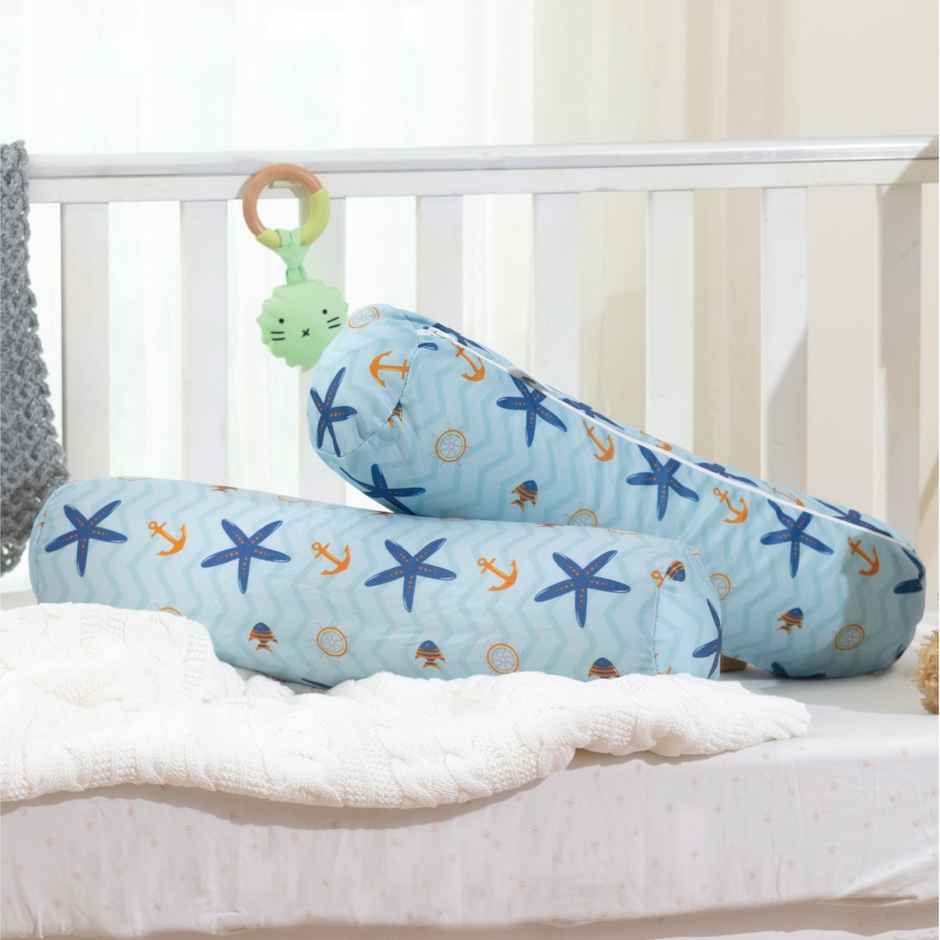 The White Willow Baby Round Bolster Pillow | Memory Foam | Side Support for Newborns - Blue