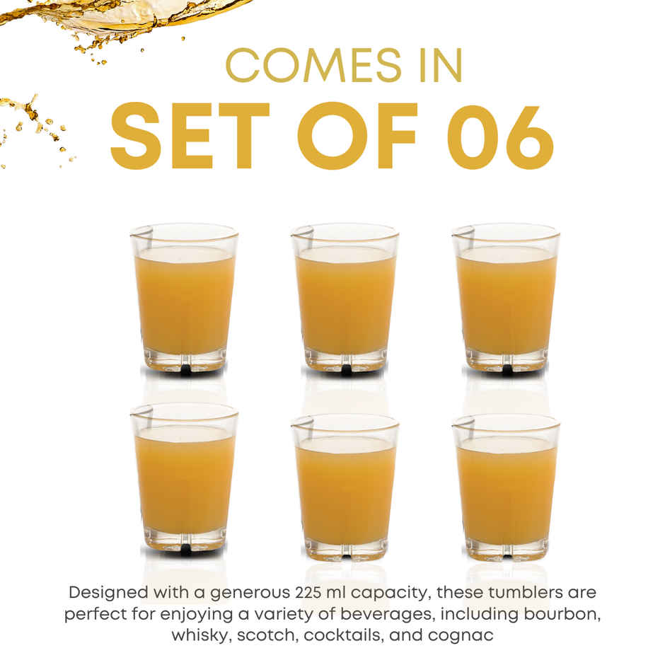 Yera Desire Series 225 ml Water/Juice Glasses Tumbler Set | 6 Pc