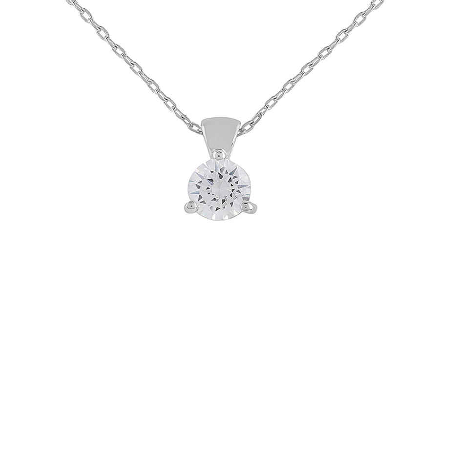 Voylla 925 Sterling Silver Cz Single Stone Pendant With Chain