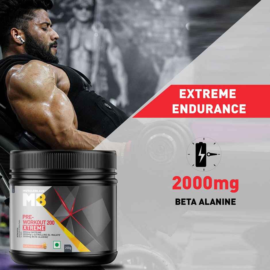 MuscleBlaze Pre Workout 200 Xtreme (Fruit Punch, 30 Servings)