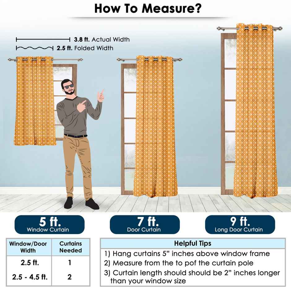 Story@Home 300 GSM 100 % Cotton Abstract 1 U Window Curtain | Orange & White