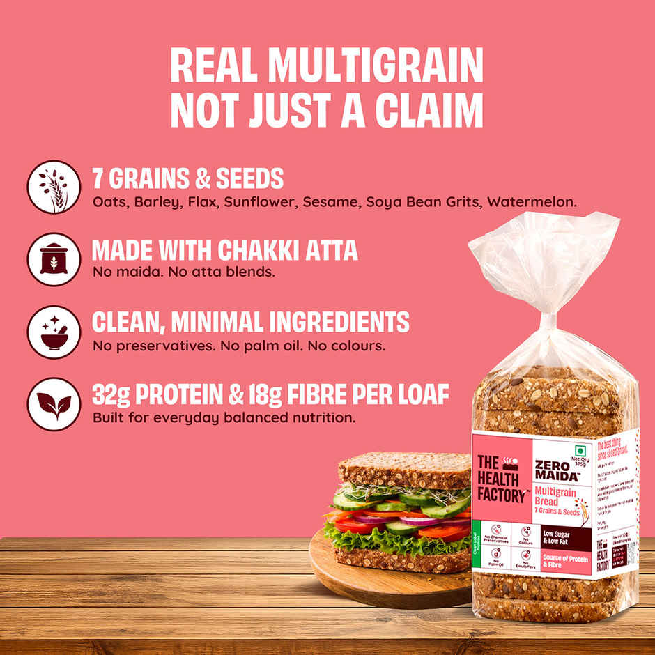 The Health Factory Multigrain Bread | Zero Maida | 7 Grains & Seeds | Whole Wheat Bread