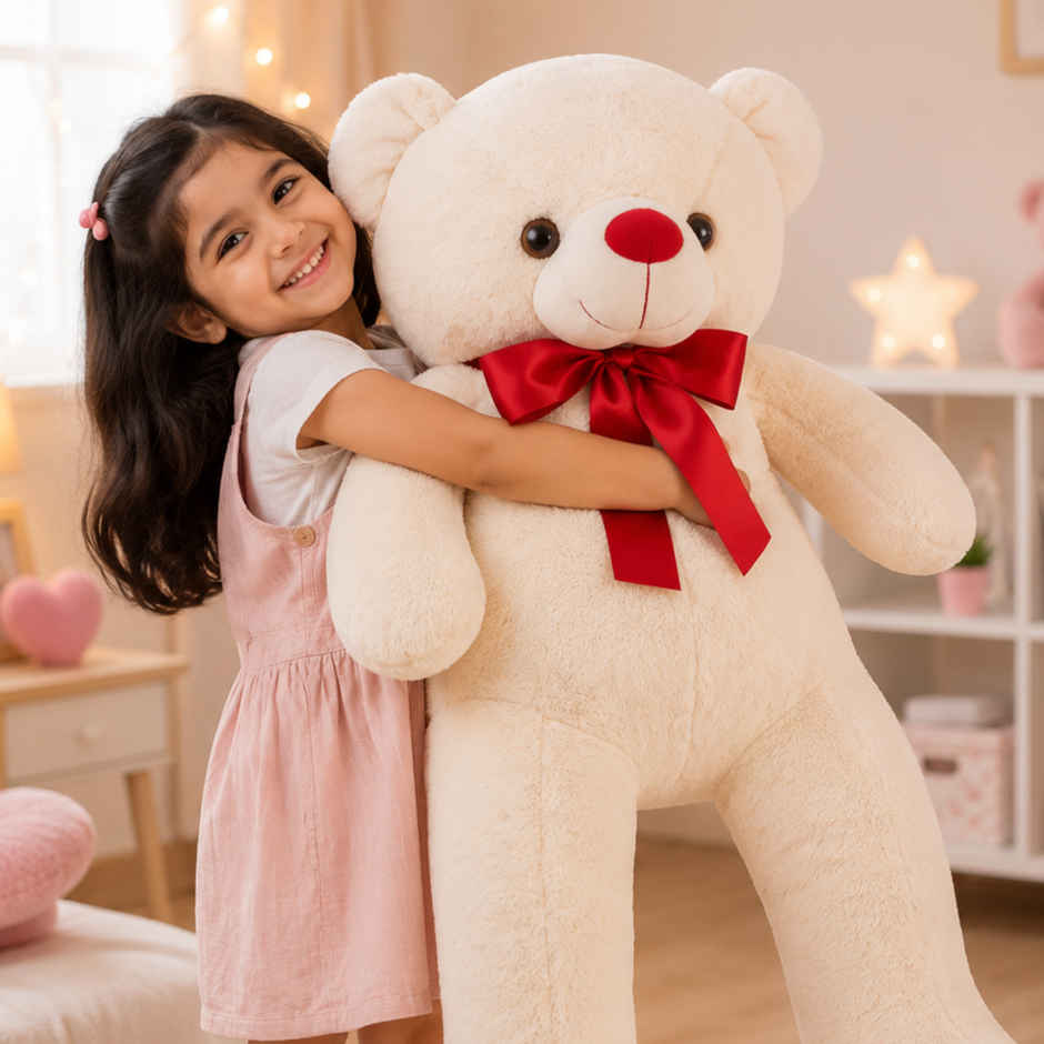 ToyTales Wolly Bear Teddy Soft Toy | Plushie Stuffed Animal Toys | Birthday Gift for Kids | Cream | 95cm