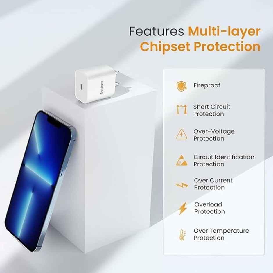 Ambrane (Raap M20) 20W Type C Mobile Charger Adapter, Fast Charging for Android, iPhone 14/13,13/12/11/X & Pro, Max Series & Other Type C Enabled Devices, PD Technology, BIS Certified - White