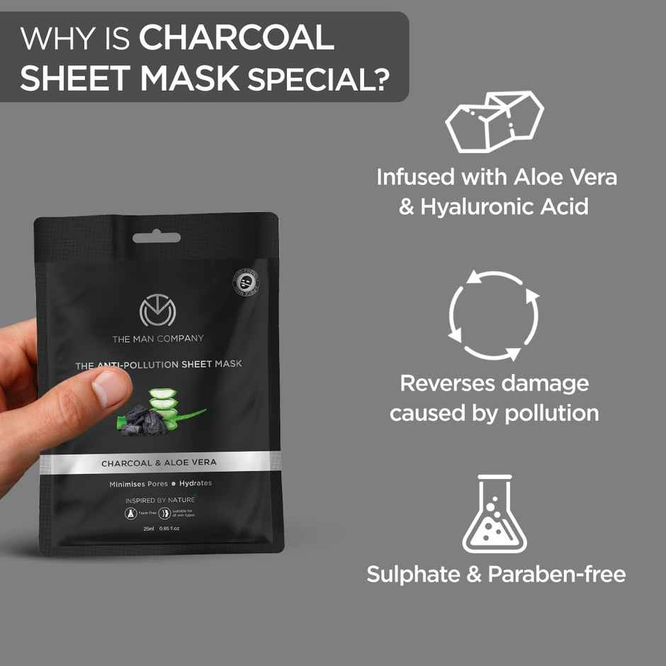The Man Company Charcoal Face Sheet Mask - Removes Access Oil & Blackheads