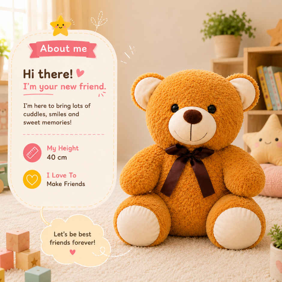 ToyTales Teddy Bear Soft Toy | Plushie Stuffed Animal Toys | Birthday Gift for Kids | Brown | 40cm