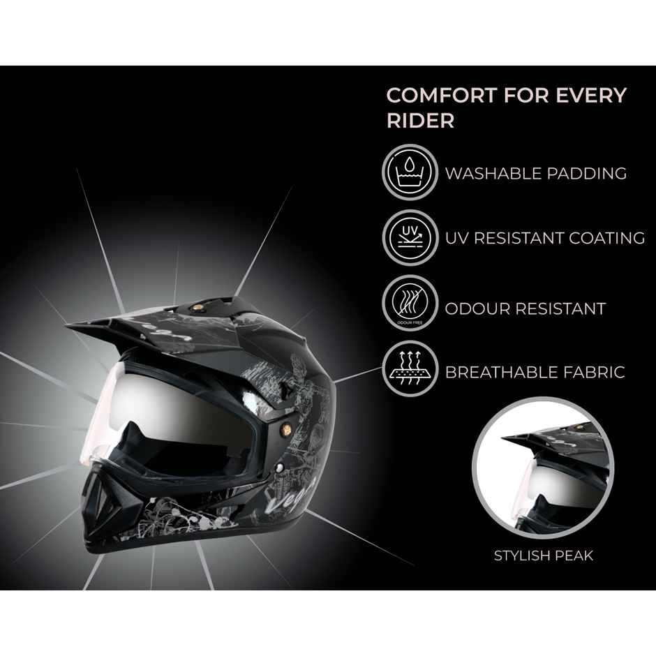 Vega Off Road D/V Sketch Lightweight Full Face Helmet- Black Silver - M