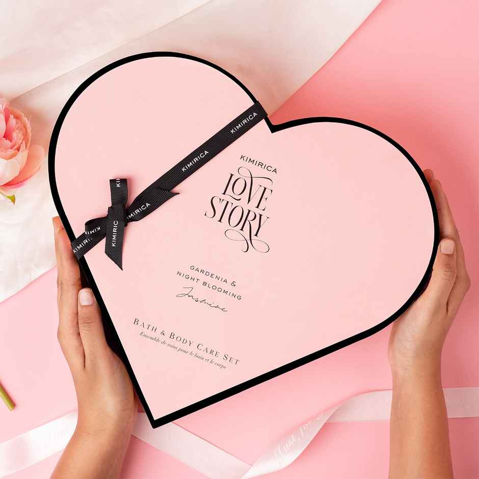 Kimirica Love Story Moment Gift Set | 7-in-1 Luxury Bath Kit with Loofah, Lotion, Salt, Soap & More