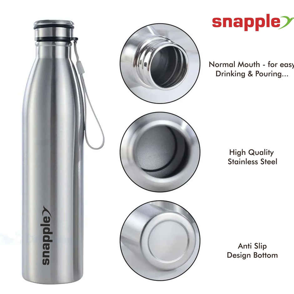Snapple Stainless Steel Tag Water Bottle Single Wall Fridge Bottle | Silver | 1 L