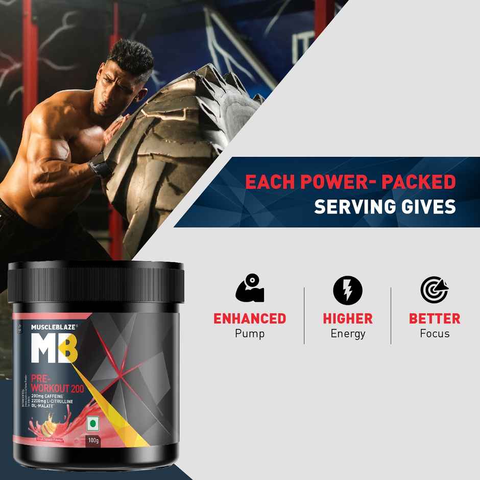 MuscleBlaze Pre Workout 200, (Fruit Splash, 20 servings)