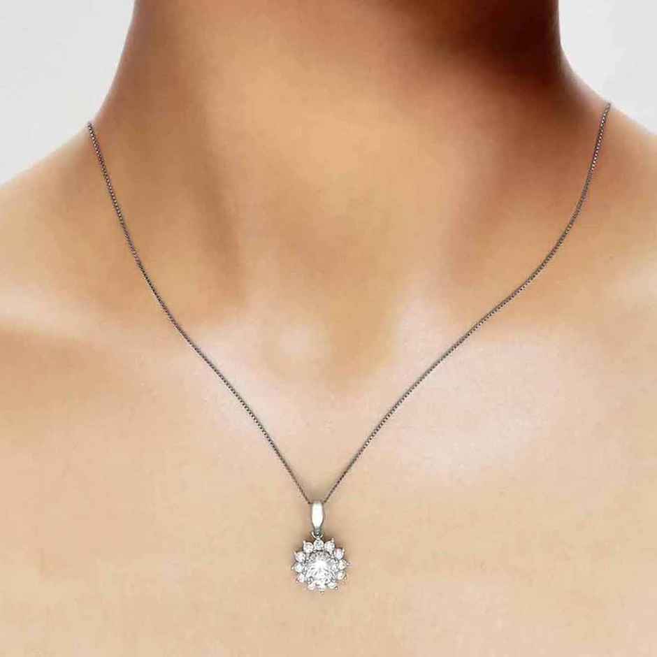 Kai Jewel Silver Floral Solitaire Pendant with Chain