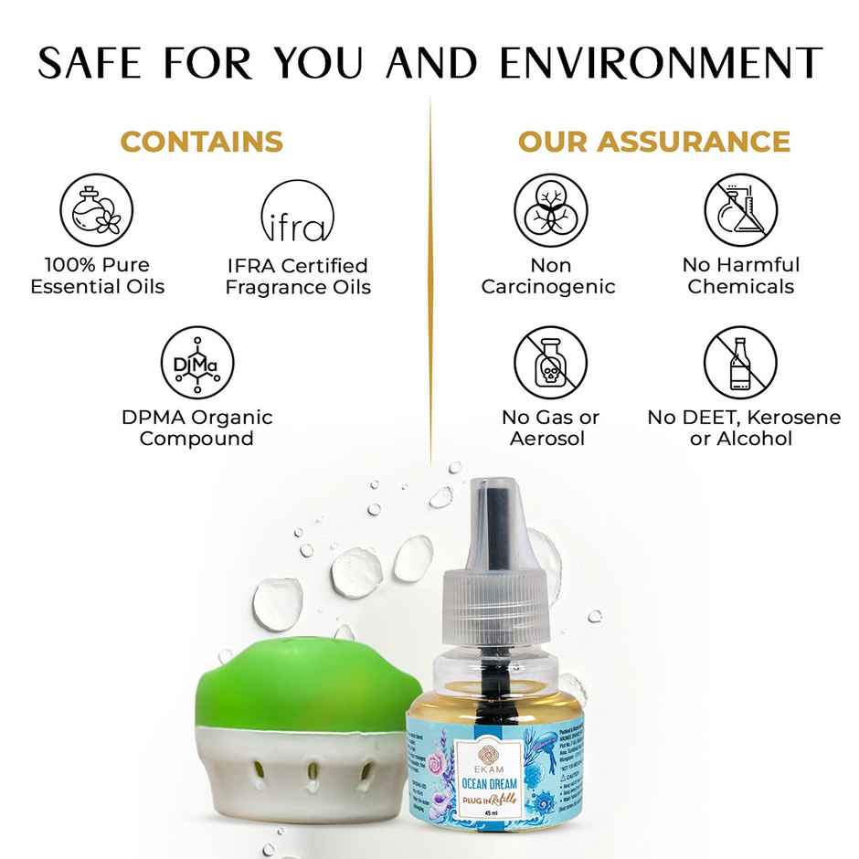 Ekam Ocean Dream Scented Plug In Air Freshener Kit | 1 x Machine + 1 x Refill Bottle