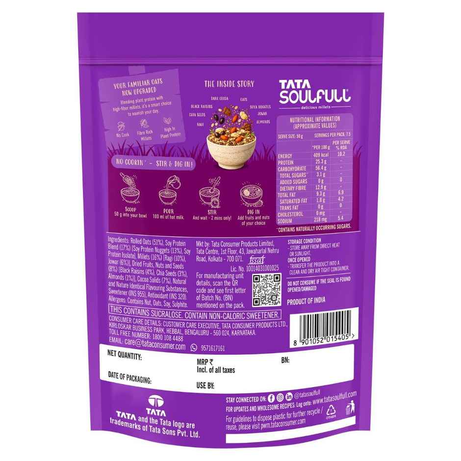 Tata Soulfull No Cook Millet Hi Protein Oats Dark Cocoa & Almond, 25g Plant Protein, High Fibre