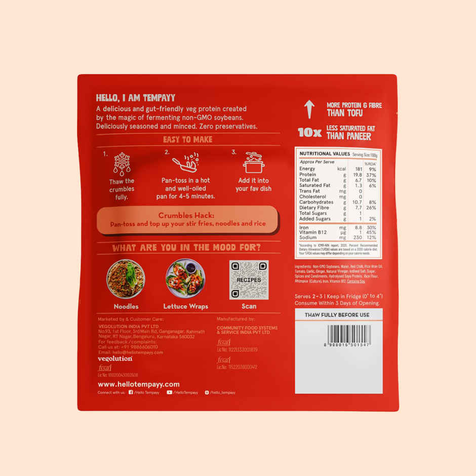 Hello Tempayy 40g Protein Tempeh Crumbles | Szechuan | Heat & Add